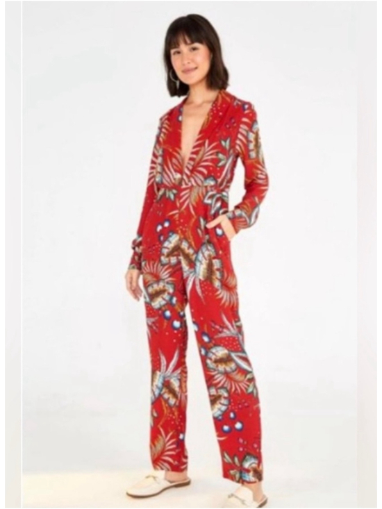 Farm Rio Pants - NWT FARM Rio Folhagem De Inverno Y Neckline Boboikat Jumpsuit Red Multi Size L